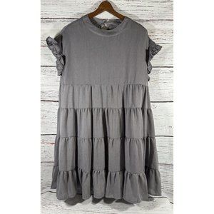 Joteisy Babydoll Dress Size Medium Gray Ruffle Short Sleeves Lined Keyhole Back